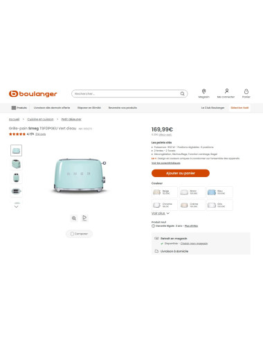 Toaster / Grille-pain 2 tranches RETRO Années 50 SMEG TSF01