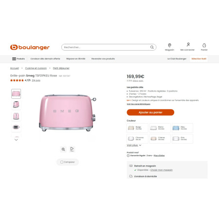 Toaster / Grille-pain 2 tranches RETRO Années 50 SMEG TSF01