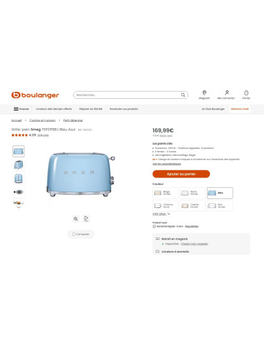 Toaster / Grille-pain 2 tranches RETRO Années 50 SMEG TSF01