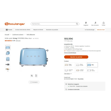 Toaster / Grille-pain 2 tranches RETRO Années 50 SMEG TSF01