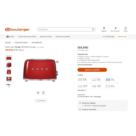 Toaster / Grille-pain 2 tranches RETRO Années 50 SMEG TSF01