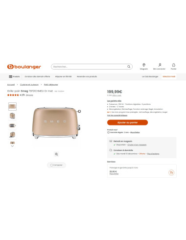 Toaster / Grille-pain 2 tranches RETRO Années 50 SMEG TSF01