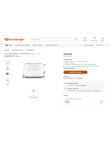 Toaster / Grille-pain 2 tranches RETRO Années 50 SMEG TSF01