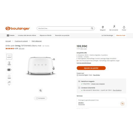 Toaster / Grille-pain 2 tranches RETRO Années 50 SMEG TSF01