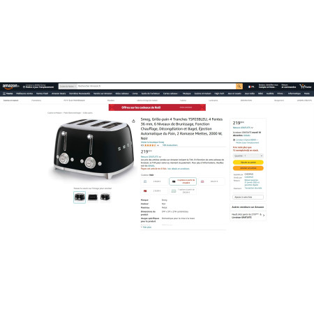 Toaster / Grille-pain 4 fentes RETRO Années 50 SMEG TSF03