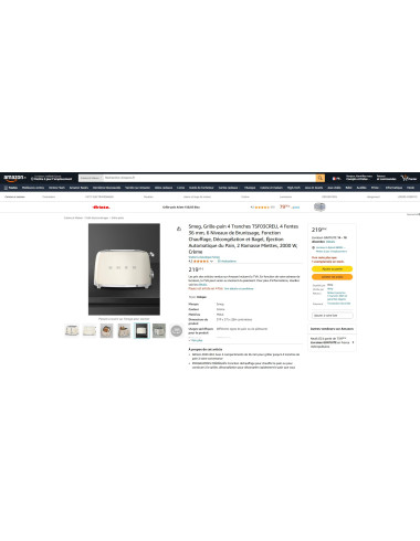 Toaster / Grille-pain 4 fentes RETRO Années 50 SMEG TSF03