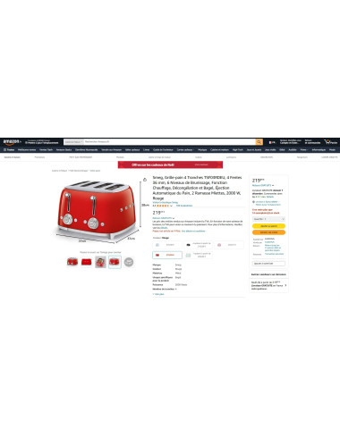 Toaster / Grille-pain 4 fentes RETRO Années 50 SMEG TSF03