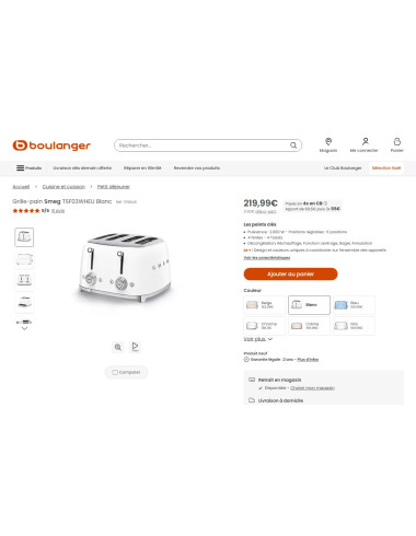 Toaster / Grille-pain 4 fentes RETRO Années 50 SMEG TSF03