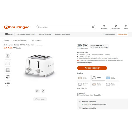 Toaster / Grille-pain 4 fentes RETRO Années 50 SMEG TSF03