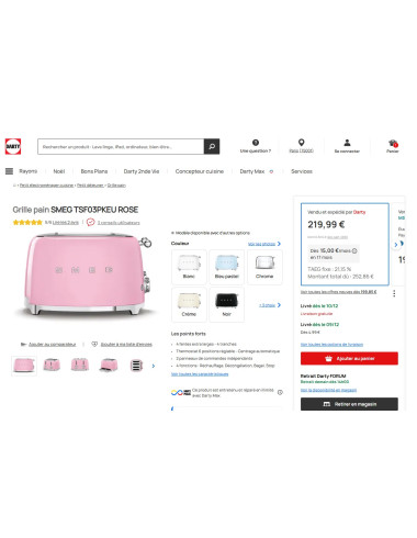 Toaster / Grille-pain 4 fentes RETRO Années 50 SMEG TSF03