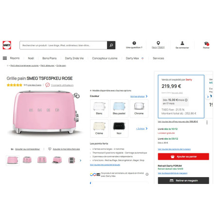 Toaster / Grille-pain 4 fentes RETRO Années 50 SMEG TSF03