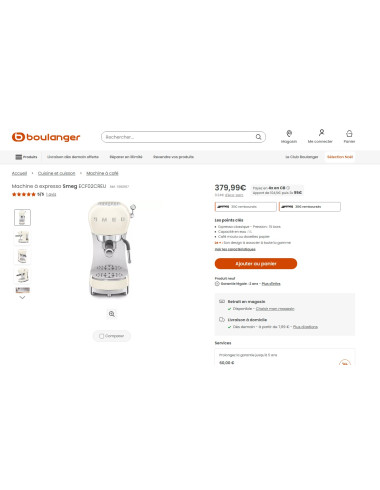 Machine à Expresso RETRO Années 50 SMEG ECF02