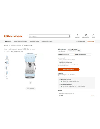 Machine à Expresso RETRO Années 50 SMEG ECF02