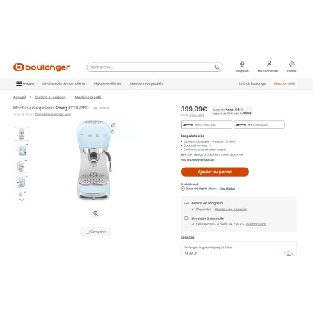 Machine à Expresso RETRO Années 50 SMEG ECF02