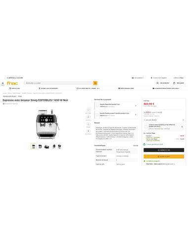 Machine à café avec broyeur RETRO Années 50 SMEG EGF03