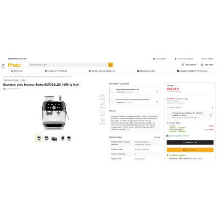 Machine à café avec broyeur RETRO Années 50 SMEG EGF03