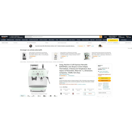 Machine à café avec broyeur RETRO Années 50 SMEG EGF03