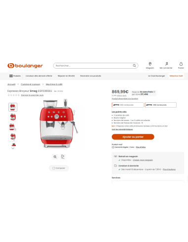 Machine à café avec broyeur RETRO Années 50 SMEG EGF03