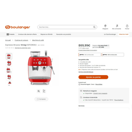 Machine à café avec broyeur RETRO Années 50 SMEG EGF03