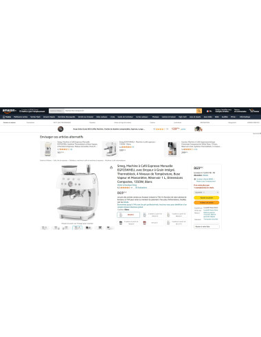 Machine à café avec broyeur RETRO Années 50 SMEG EGF03