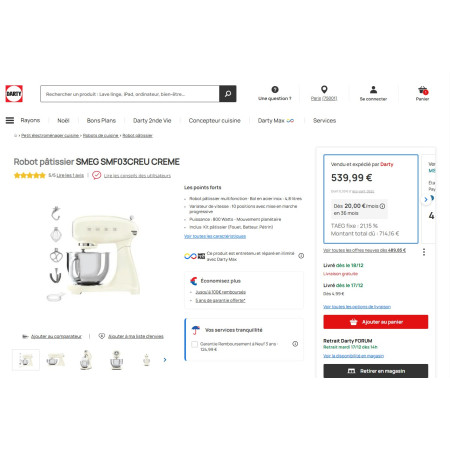 Robot pâtissier sur socle RETRO Années 50 SMEG SMF03