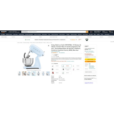 Robot pâtissier sur socle RETRO Années 50 SMEG SMF03