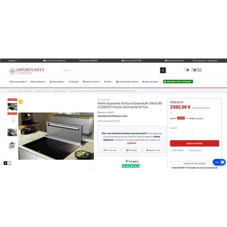 Hotte ascenseur AIRFORCE DOWNDRAFT AN/A/90