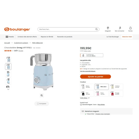 Chocolatière & mousseur de lait RETRO Années 50 SMEG MFF11