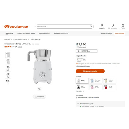 Chocolatière & mousseur de lait RETRO Années 50 SMEG MFF11