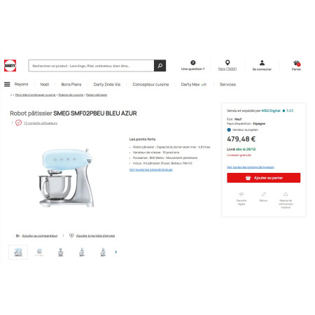 Robot pâtissier sur socle inox RETRO Années 50 SMEG SMF02