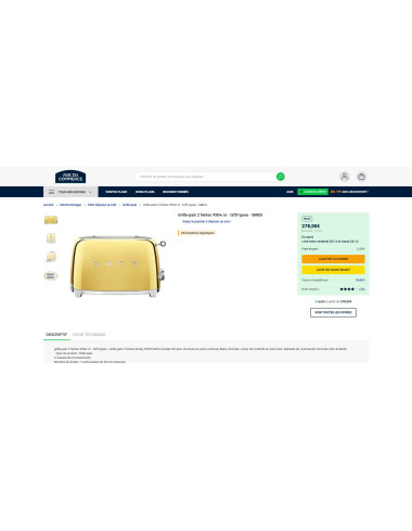 Toaster / Grille-pain 2 tranches RETRO Années 50 SMEG TSF01