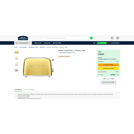 Toaster / Grille-pain 2 tranches RETRO Années 50 SMEG TSF01