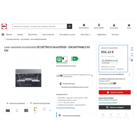 Lave vaisselle encastrable DE DIETRICH DAJ433DQX