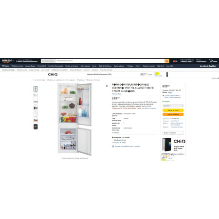 Réfrigérateur congélateur encastrable BEKO BCSA285K4SFN