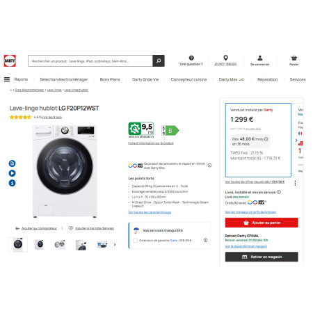 Lave linge Frontal LG F20P12WST