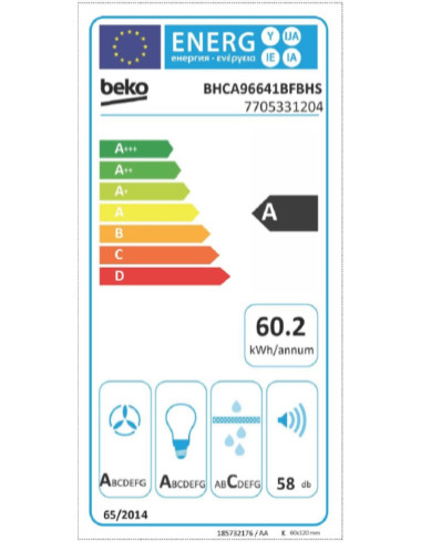 Hotte inclinée BEKO BHCA96641BFBHS
