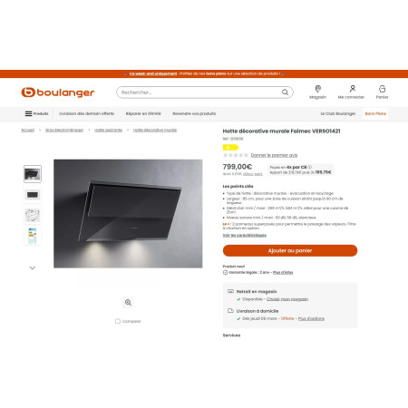 Hotte inclinée FALMEC VERSO1421