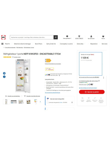 Réfrigérateur encastrable NEFF KI1812FE0