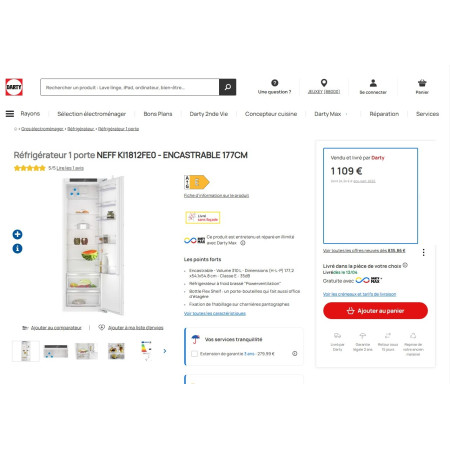 Réfrigérateur encastrable NEFF KI1812FE0
