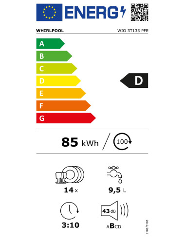 Lave vaisselle encastrable WHIRLPOOL WIO3T133PFE