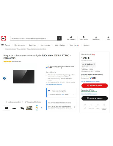 Plaque induction avec hotte intégrée ELICA NIKOLATESLA FIT XL BL/F BO/83