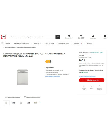 Lave vaisselle pose libre INDESIT DFO3C23A