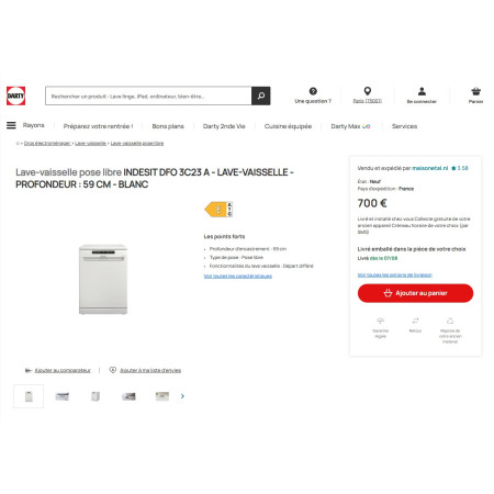 Lave vaisselle pose libre INDESIT DFO3C23A