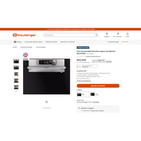Four vapeur encastrable DE DIETRICH DKV7340X