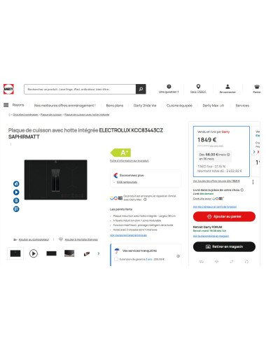 Plaque induction avec hotte intégrée ELECTROLUX KCC83443CZ