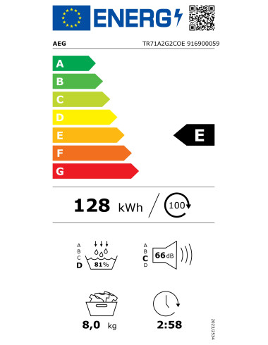 Sèche linge pompe à chaleur AEG TR71A2G2COE