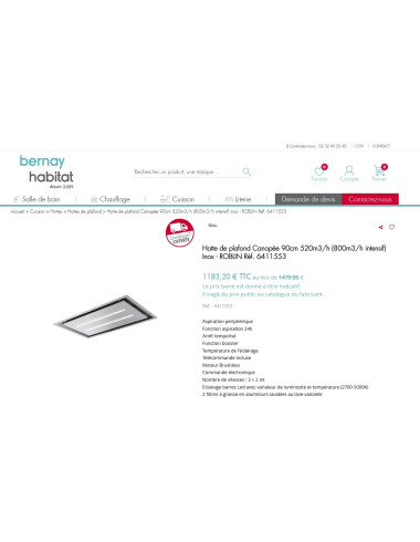 Hotte plafond ROBLIN CANOPEE 900