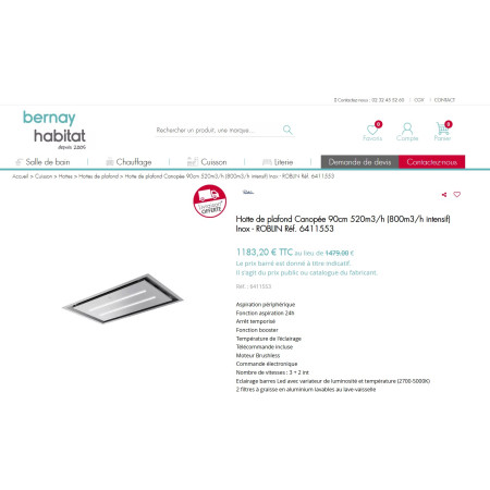 Hotte plafond ROBLIN CANOPEE 900