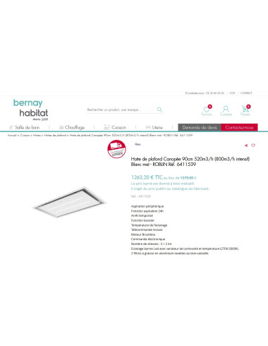 Hotte plafond ROBLIN CANOPEE 900