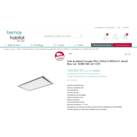 Hotte plafond ROBLIN CANOPEE 900